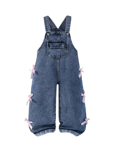 GORGLITTER Girl's Overalls Jeans Denim Cute Fashion Trendy Bow Wide Leg Dungarees Denim Pants Jumpsuits Medium Wash 5T