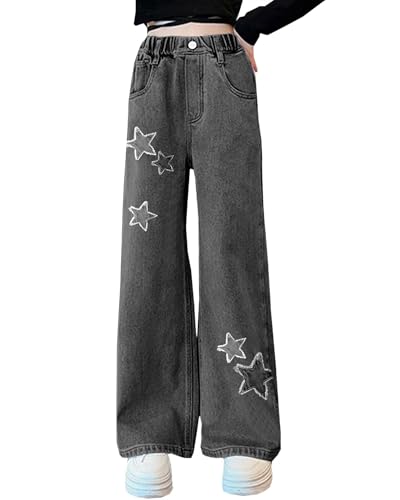 Betusline Girls’Wide Leg Jeans 6-14 Years Trendy Baggy Denim Pants with Elastic Waist Soft Stretch Easy On Off2