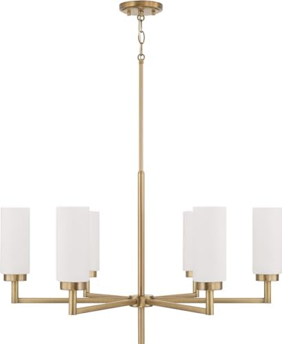 Capital Lighting 451761AD Alyssa Art-Inspired Luxe Faux Alabaster Glass Cylinder Round Chandelier, 6-Light 360 Total Watts, 18" H x 31" W, Aged Brass