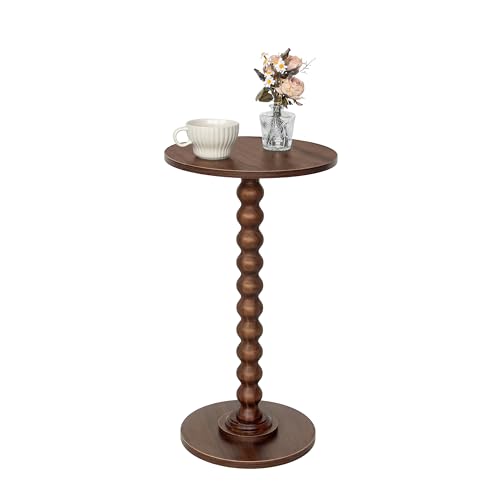 Image of Fultyle Small Round Side Table, Walnut End Table for Small Spaces, Modern Drink Table Accent Table with Solid Wood Leg for Living Room, Bedroom, Corners, and Office (Walnut Brown)