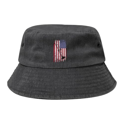 Qauirfe Trombone American Flag Fashion Cowboy Denim Fisherman Hat Outdoor Fishing Cap Sun