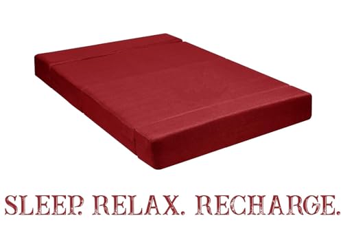 Image of Rosebell Foldable Sofa-Cum-Bed with Ottoman | 3-in-One Foldable Sofa, Lounger & Bed-3x6 Feet One Seater- Perfect for Home & Office -Red-Color