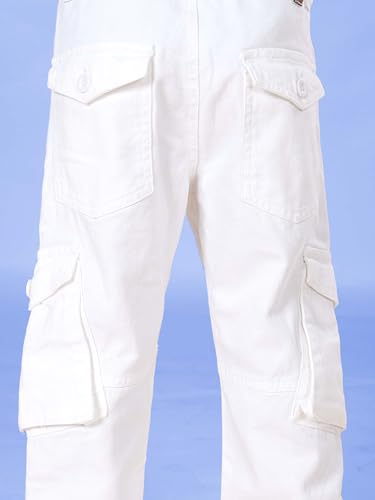 Image of KiddoPanti Boys Cargo Pants | 100% Cotton Twill | Comfortable Regular Fit | Elastic Waistband & Zip Fly | 6 Pocket Lower for Kids | Full-Length Casual Wear