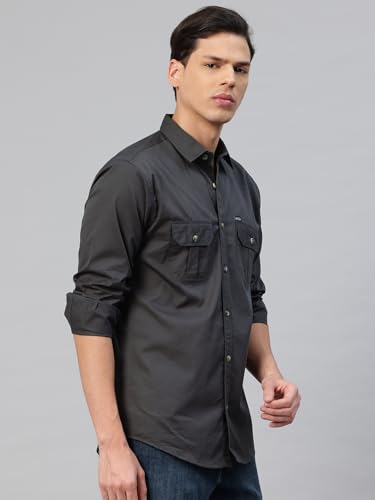 Image of Majestic Man Men's Washed Cotton Twill Casual Shirt -| with Dual Flap Pockets - Slim Fit | Full Sleeve | Casual Wear | Trendy & Comfortable