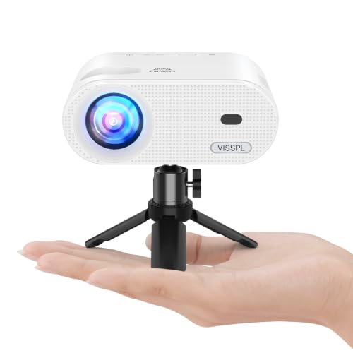 Mini Projector, VISSPL Full HD 1080P Video Projector, Portable Outdoor Projector with Tripod, Kids Gift, Home Theater Movie Phone Projector Compatible with Android/iOS/Windows