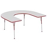 Factory Direct Partners 10094-GYRD Horseshoe Activity School and Office Table (60' x 66'), Standard Legs with Ball Glides, Adjustable Height 19-30' - Gray Top and Red Edge