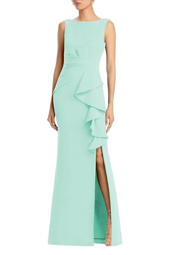 XIUMAO Satin Ruched Mother of Bride Dresses 2025 Mint Green Sleeveless Elegant Summer Mermaid Long Slit Evening Dresses Maxi Formal Gowns 10 Mint Green