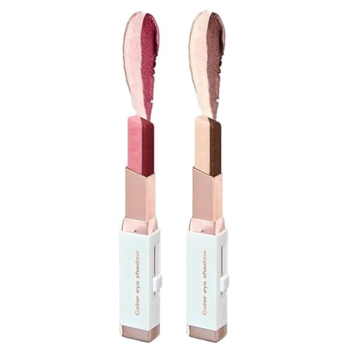 LQIOACU Juego de 2 sombras de ojos en barra de doble color, sombra de ojos en crema brillante | rotación mejorada con purpurina degradada, larga duración, impermeable