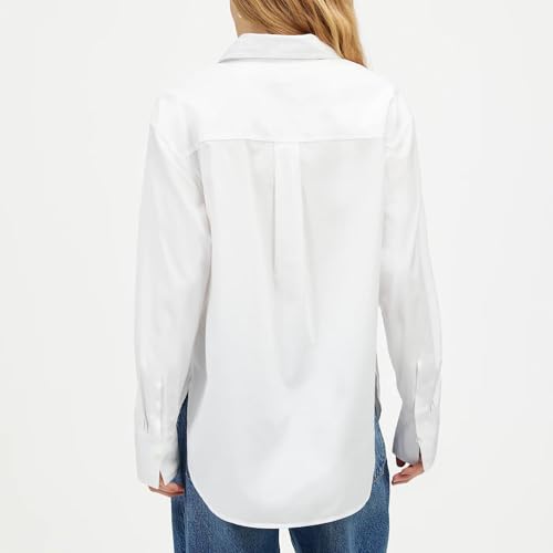 Womens White Tuxedo Button Down Shirt Pleated Bib Tops Long Sleeve Casual Blouse3