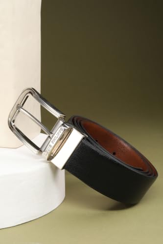 Image of Louis Philippe Men's 100% Italian Leather Shiny Nickel Buckle Formal Reversible Belt
