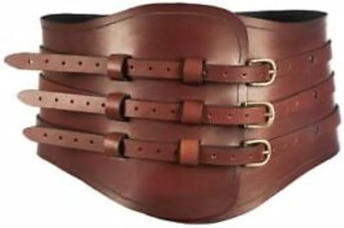 Medieval Roman Gladiator Armor Belt, Triple Leather Waist Belt, Brown One Size