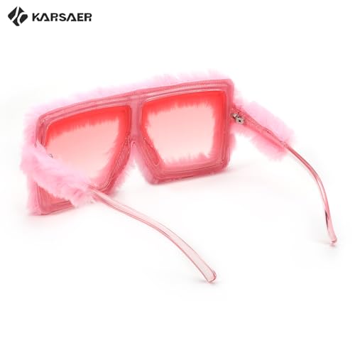 Karsaer Vision Plush Fuzzy Flat Top Fashion Square Large Shades Punk Soft Velvet Shade Party Eyewear…3