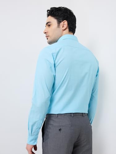 Image of Raymond Men Slim Fit Fil-A-Fil Pattern Pure Cotton Semi Cutaway Collar Full Sleeve Formal Shirt