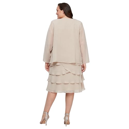 Image of S.L. Fashions Women's Mother of The Bride Tiered Jacket Dress with Shoulder Embellishment