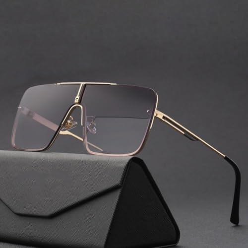 Oversized Steampunk One-Piece Sunglasses Men Square Rimless Punk Sun Glasses For Male Vintage Eyewear Shades