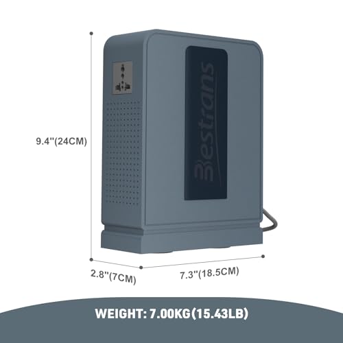 BESTRANS 3000W Step Up Transformer 110v to 220v Converter, Heavy Duty Voltage Converter 110v-120v to 220v-240v with Dual Outlets, Overload Protection & Ultra-Quiet for Home Appliances, Grey Blue
