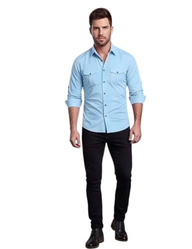 Image of Men's Double Flap Pocket | Regular Fit | Solid Spread Collar | Versatile Everyday Office Wear Comfortable |Stylish Design | Shirt