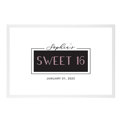Product Image of the Andaz Press 12x18-Inch Personalized Sweet 16 Signature Frame Guest Book Alternative, Art Deco Custom Sign in Board Wall Art Poster Keepsake for Girls, Sixteen, 16th Birthday Party Decorations, 1-Pack