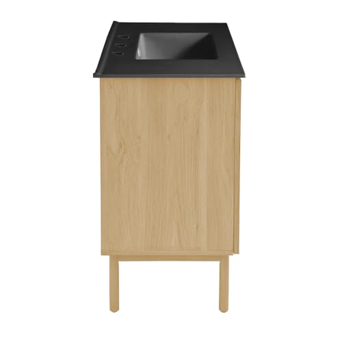 Image of Swiss Madison Classe 36 inch Freestanding Bathroom Vanity in Natural Oak with Black 3-Hole Widespread Sink Top