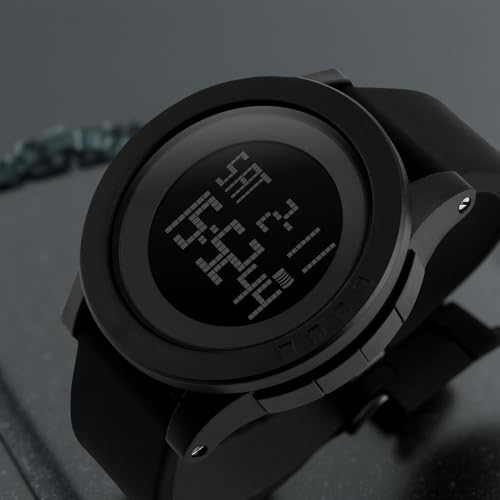 SKMEI LED Screen Large Face Electronics Military Digital Display Black Dial Men's Black Color Stylish Band, Silica Gel Water-Resistant & Scratch-Resistant-1142