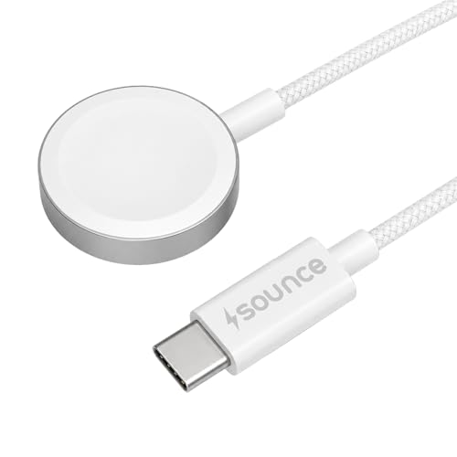Image of Sounce USB-C Smart Watch Charger, Wireless Fast Charging Cable Compatible with Watch Ultra 2 /Ultra, Series 9 /8 /7 /6 /5 /4 /3 /2 & SE /SE2, 1m (3.3ft) - White