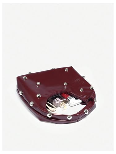 QWINEE Women's Vintage Leather Crescent Shoulder Bags Y2k Studded Zipper Top Handle Grunge Underarm Bag Purse Clutch3