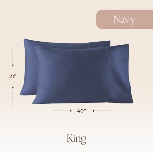 Image of 100% Organic Cotton Pillow Cases King Size Set of 2-100% Cotton Pillowcases GOTS Certified 300 Thread Count - Naturally Cooling Comfortable Breathable & Soft Pillow Cases (Navy, King)