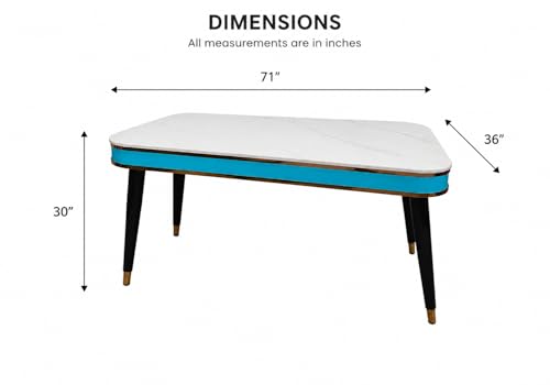 Image of WOODEN SPACE 6-Seater Wooden Dining Table Set | Nano Composite Marble Top | Solid Wood Base | Modern Dining Room Furniture with 6 Chairs (Sky Blue Vintage)
