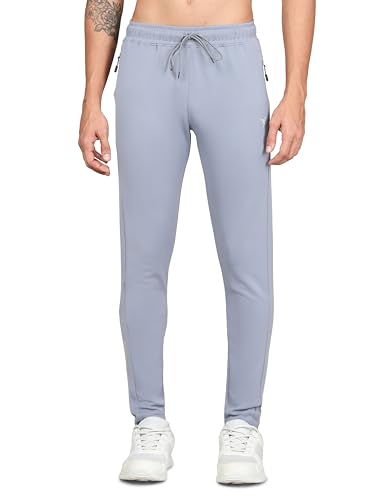 Image of TECHNOSPORT Men's Slim Fit Track Pants with Zip Pockets, ELASTO Plus Quick Dry Stretchable Lightweight Lower for Gym Running Yoga and Sports