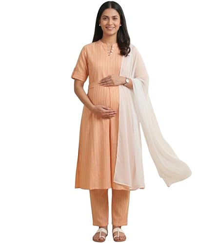 Image of DUMMY SHAPE Feeding Dresses for Women Full Set | Cotton Blend Maternity Kurta Pant Suit with Dual Nursing Zippers, Side Pocket to Pre & Post Pregnancy | Mom to Be Gifts
