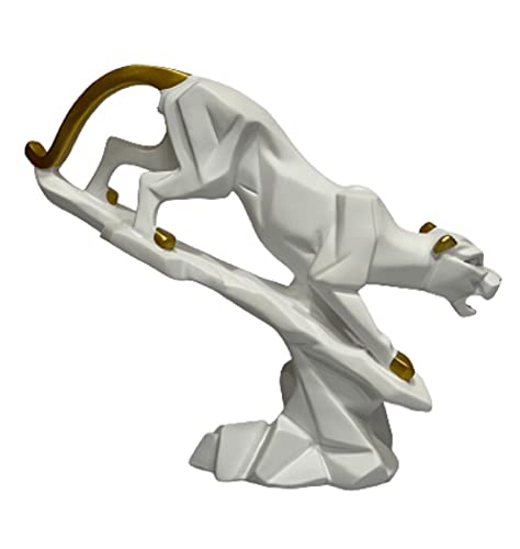Image of AUGEN Polyresin Jaguar White Idol Statue Showpiece for Home Decor Decoration and Gifting (1 Piece, 9819A)
