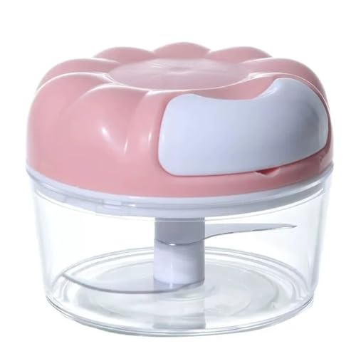 Herramienta manual para la preparación de alimentos con recipiente, ayudante de cocina para tirar a mano (rosa)