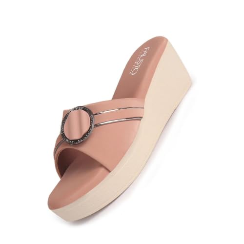 Image of FAUSTO Women Buckle Design Wedge Heel Sandals | Comfortable Slip-On Platform Slides For All Day Wear, Casual and Party | Soft Cushioned Insole