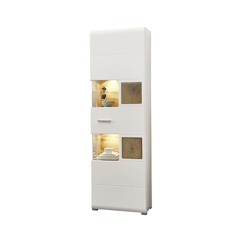 Stella Trading Fun Plus Große Vitrine weiss mit schönen Hirnholz-Applikationen - Moderne Glasvitrine inkl. LED Beleuchtung - 65 x 205 x 37 cm (B/H/T) Stella Trading Fun Plus Große Vitrine weiss mit schönen Hirnholz-Applikationen - Moderne Glasvitrine inkl. LED Beleuchtung - 65 x 205 x 37 cm (B/H/T)