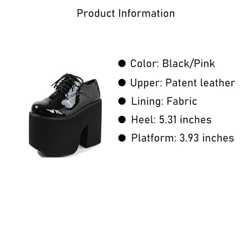 Women's Patent Leather Lace-Up Gothic Chunky Platform Shoes Fashionable Round Toe Super High Heel Heightening Non-Slip Dress Oxford Shoes3