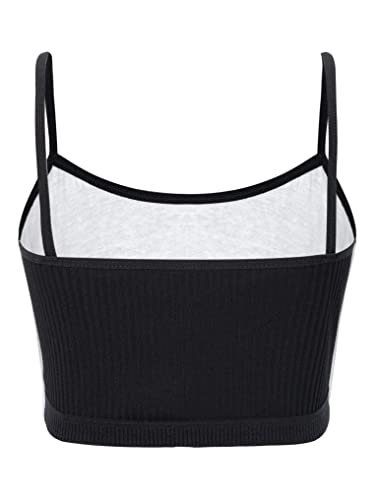 Kaerm Kids Girls Dance Crop Tank Tops Spaghetti Straps Sports Training Bra Solid Color Ribbed Bra Camisole Dancewear2