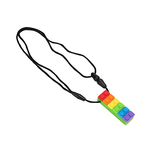 Tixiyu Mordedor con Forma de Bloque de Construcción, Collar con Colgante para Masticar Resistente a Altas Temperaturas, para Bebés y Niños, Color Rojo (Mordedor de bloques de construcción arcoíris
