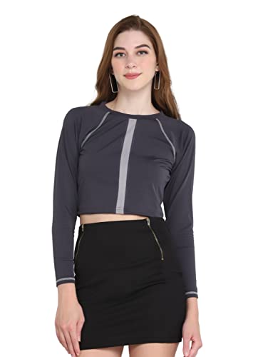 Image of Leriya Fashion Long Sleeve Crop Top Cropped Sweatshirt for Women with Thumb Hole Western Top
