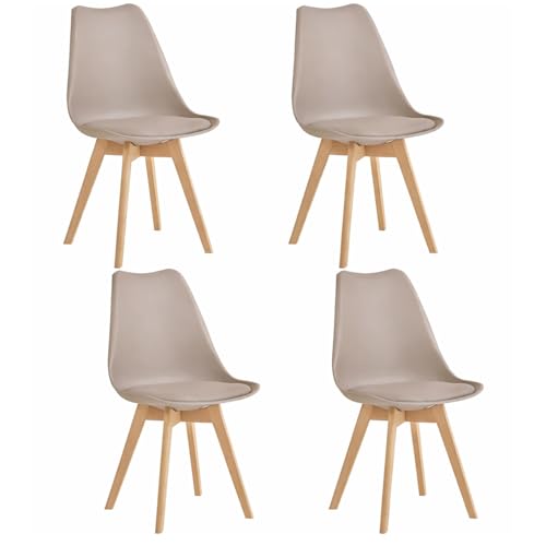 4 Chaises Tulipes Salle à Manger Scandinaves BM Home Salle de Bureau, Pieds en Bois de Hêtre Massif, Couleur Taupe