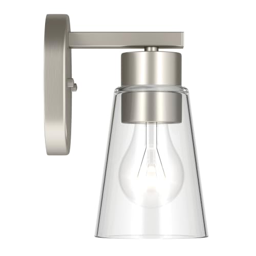 Image of Kichler Stamos 8 inch 1-Light Soft Modern Wall Sconce with Clear Glass in Brushed Nickel, (8 inch H x 5 inch W), 52437NICLR