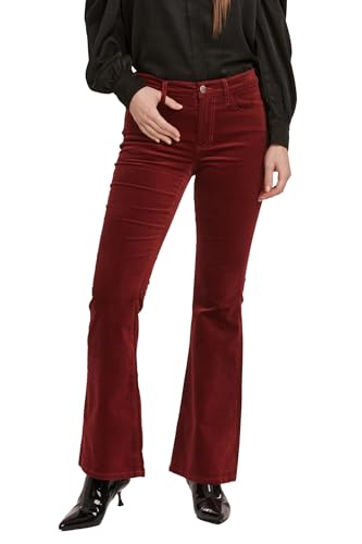 DEAR JOHN Rosa Flare Pant Mid Rise Slim Fit Full Inseam Flared Hem Comfort Stretch Velveteen Denim – Burgundy Velvetteen – 27