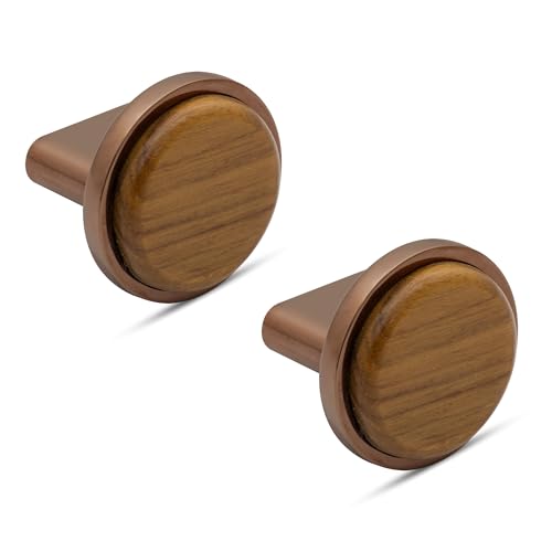 Image of Plantex Round Drawer Knob /Pull-Push Knobs for Kitchen /Knobs for Cabinets /Bedroom Drawer - Pack of 2 (Small, Rose Gold & Wood)