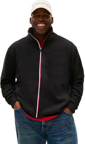 Tommy Hilfiger Sudadera con Cremallera Hombre Global Stripe con Cuello Alto, Negro (Black), 2XL