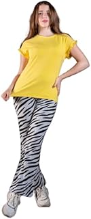 طقم بناتي تيشرت اصفروبنطلون اسود في ابيض