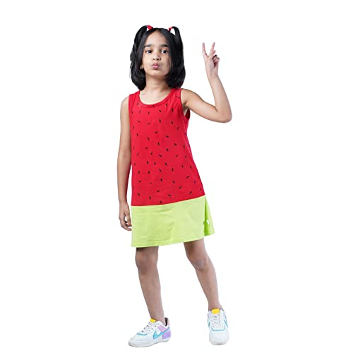 Image of YouGotPlanB 100% Cotton Printed Above Knee Length Dress for Girls