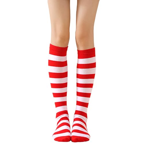 QZKJQDD Elastische Damen Rot-Weiß Gestreifte Kniestrümpfe für Kinder,...