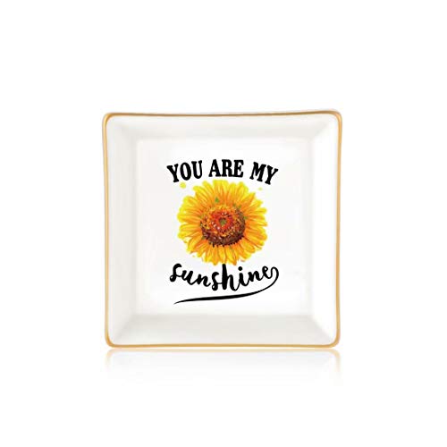 Sunflower Gifts for Women Girls, You are My Sunshine Ceramic Ring Dish Decorative Trinket Plate Valentines Mothers Day Sunflower Gifts for Women Mom Friend Girlfriend Birthday