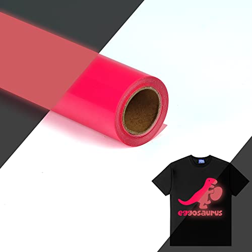 Image of HTVVETUR Glow in The Dark HTV Heat Transfer Vinyl Roll 12 Inch by 5 Feet Iron on DIY for T-Shirt PU Stretch Elastic HTV Vinyl (Dark in Glow Neon Pink, 5FT)
