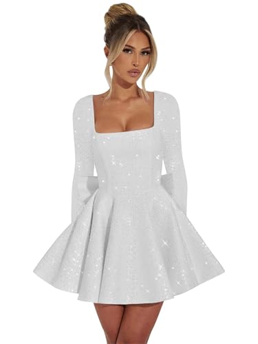 Long Sleeve Short Prom Dresses Sparkly Sequin Wedding Party Dress Homecoming Cocktail Mini Gowns with Bow