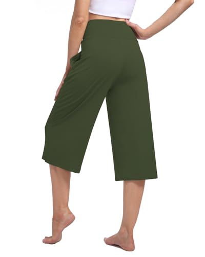 Image of Kivdol 3 Pack Womens Wide Leg Yoga Capris Crossover High Waist Casual Capri Pants Loose Soft Pajama Pockets Sweatpants